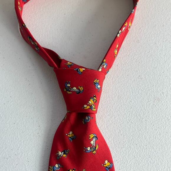 Salvatore Ferragamo Red Silk Necktie 58" Red Art Motif Made In Italy - Picture 3 of 9